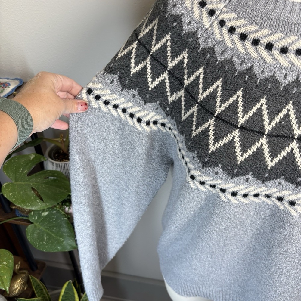 Weatherproof Vintage Women L Gray Sweater Fair Isle Nordic Knit SOME PILLING - Picture 2 of 14